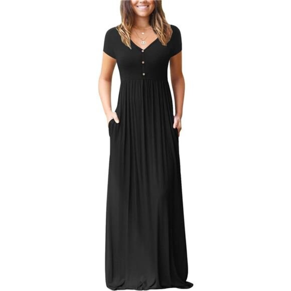 Womens Long Maxi Dresses 2025 Short Sleeve V Neck Casual Summer - Picture 7 of 10